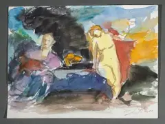 Personnages à la fontaine by Patrice Giorda, 2011, Aquarelle, sold Oct 2026