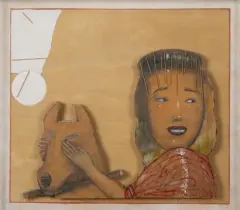 Prohibido by Pat Andrea, 1989, Technique mixte (carton découpé, collage de petits morceaux de bois, gouache et mine de pl, sold Oct 2026