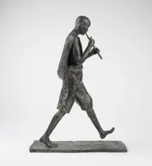 Jeune flûtiste asiatique marchant by Marine de Soos, Épreuve en bronze à patine noire nuancée, sold Oct 2026