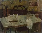 TABLE DE BISTRO by Jean Puni dit Pougny, 1928-1930, Huile sur toile, sold Apr 2016