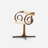 Sultana chair by George Mulhauser, c. 1965, walnut plywood, upholstery, enameled steel, sold Aug 2017