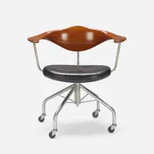 Swivel Office chair by Hans J. Wegner, 1955, teak, matte chrome-plated steel, leather, rubber, sold Aug 2017