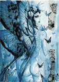 FÉE ET AMAZONES by Olivier Ledroit, Encre de Chine, collage et aquarelle pour le portrait d'une fée bleue inspiré de cet album publié en 2015 aux éditions G, sold Apr 2016