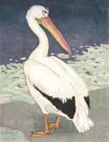 Pelikan” by Carl Moser, 1910, Farbholzschnitt auf dünnem Japan, sold Jun 2009