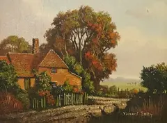 Study of a cottage before woodland by Vincent Selby, oil, sold Oct 2026
