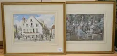 French market scenes by David Thomas Rose, watercolor, sold Oct 2026
