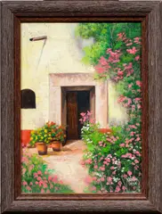 Adobe Doorway with Flowers by Nunez Luna, oil on canvas, sold Oct 2026