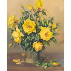 Still Life with Yellow Roses by Margaret Cox Herrick, oil on board, sold Oct 2026
