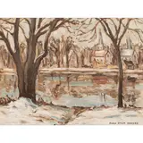 Winterscape by Sara Ethel Kolb Danner, oil on canvas affixed to board, sold Oct 2026