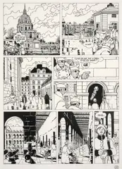 Les Aventures extraordinaires d'Adèle Blanc-Sec - Tome 8 by Jacques Tardi, Encre de Chine sur papier pour la planche 22 de cet album publié en 1998 aux éditions Casterman. Signé et encadré.., sold Nov 2016