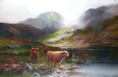 Highland Cattle by a Loch by Daniel Sherrin, sold Dec 2008