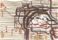untitled (mental map) by Franz Ackermann, 1992, Gouache und Deckweiß auf Papier, sold Apr 2023