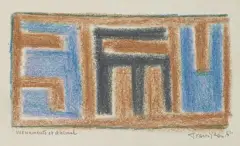 Monuments et animal by Raymond Grandjean, 1951, Pastel, sold Oct 2026