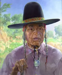 Charlie Ten Bear by Leroy E. Greene, oil on canvas, sold Sep 2018