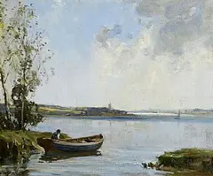 Figure in Boat by Frank McKelvey, oil on board, sold Oct 2026