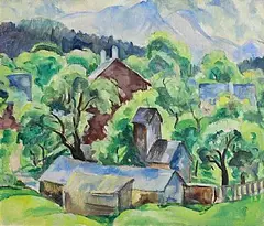 Village in the Woods by Mary Swanzy, c.1920, oil on canvas, offered Oct 2026