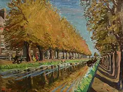 Autumn on the Canal, Dublin by Harry Kernoff, oil on board, sold Oct 2026