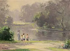 Feeding the Ducks by Frank McKelvey, oil on canvas, offered Oct 2026