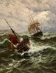 Blowing Hard, Off Beachy Head by Thomas Rose Miles, oil on canvas, sold Oct 2026