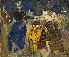 Two Peasant Women with Basket and Goose by Anthony Gross, 1930, oil on canvas, sold Oct 2026