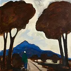 Mountain Peak - The Visit by Markey Robinson, gouache on board, sold Oct 2026