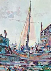 Early Morning, Brittany by Arthur K. Maderson, oil on board, sold Oct 2026
