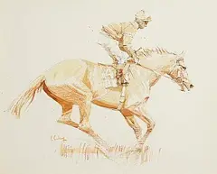 Racehorse with Jockey Up by Peter Curling, watercolour on paper, sold Oct 2026