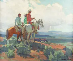 Navajo Scouting Party by Edgar Alwin Payne, oil on canvas, sold Sep 2017