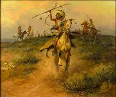 Cheyenne Challenge by Charlie Dye, oil on canvas, sold Sep 2024