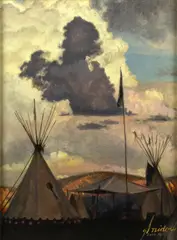 Summer Camp by Gordon Snidow, 2000, gouache on board, sold Sep 2024