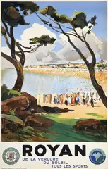 Royan, de la verdure du soleil tous les sports by Lucien Péri, Affiche promotionnelle du syndicat d'initiative, signée en bas à droite, imprimerie Chaix-Paris. Entoilée, sold Apr 2015