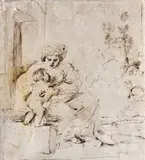 Le repos pendant la Fuite en Egypte by dit il Guercino Giovanni Francesco Barbieri, Plume et encre brune, sold Mar 2015