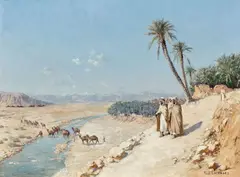 LA TRAVERSÉE DE L'OUED by Paul Lazerges, Huile sur toile, sold Feb 2015