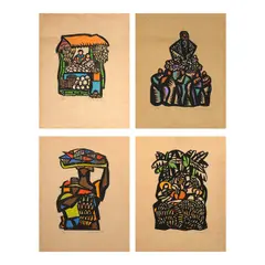 a.) Pamilya 
b.) Peñafrancia 
c.) Vendors 
d.) Banana Farmers by Manuel Baldemor, a.) woodcut print, 33/50 <br> b.) woodcut print, 27/50 <br> c.) woodcut print, 42/50 <br> d.) woodcut print, 21/50 <br>, sold Oct 2026