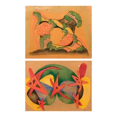 a.) Untitled 
b.) Abstraction by Galo Ocampo, b.) unsigned<br> tempera on paper<br> 8 3/4” x 11 1/2” (22 cm x 29 cm), sold Oct 2026