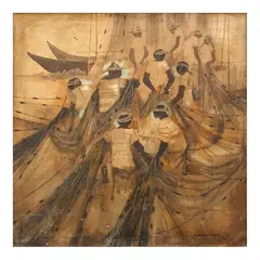 Fishermen by Paco Gorospe, oil on canvas, sold Oct 2026