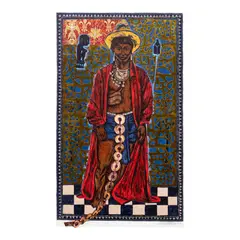 Ingenuous by Leonardo Aguinaldo, woodcut print, mixed media collage on arches paper, sold Oct 2026