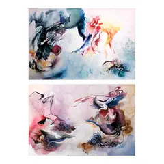 Untitled by Faye Pamintuan, b.) Precipitation<br/> signed and dated 2017 (lower right)<br/> acrylic and yarn on canvas<br/> 24” x 36” (61 cm x 91 cm, sold Oct 2026