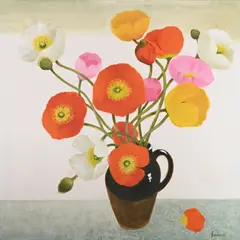 Iceland poppies in a vase by Mary Fedden, oil, sold Oct 2026