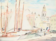 The old port, saint-tropez, with notre-dame-de-l'assomption by Paul Maze, watercolor, sold Oct 2026