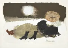 Reclining figure with boots by Mary Fedden, watercolor, offered Oct 2026