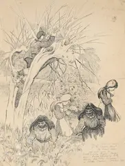 Pollarding a willow with girls gathering flowers beneath by Gilbert Spencer, drawing, sold Oct 2026