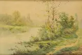 Bord de rivière by Auguste Allongé, Aquarelle, sold Jul 2018