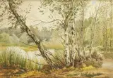 L'étang en sous-bois by Auguste Allongé, Aquarelle, sold Jul 2018