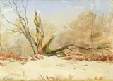 Forêt sous la neige by Auguste Allongé, Aquarelle, sold Jul 2018