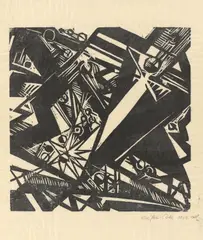 o. T. (Kosmische Komposition VII) by Peter Röhl, 1919, Holzschnitt auf Japan, sold Jun 2019
