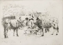 Înjugatul boilor by Theodor Aman, acvaforte și gravură cu acul, sold Oct 2026