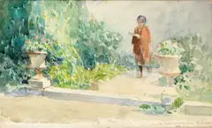 În grădină by Nicolae Vermont, anii '30, acuarelă și creion lipită pe carton, sold Oct 2026