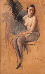 Nud cu mărgele by Nicolae Vermont, 1932, ulei pe carton, sold Oct 2026