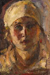 Țărăncuță cu basma by Rudolf Schweitzer–Cumpăna, ulei pe carton, sold Oct 2026